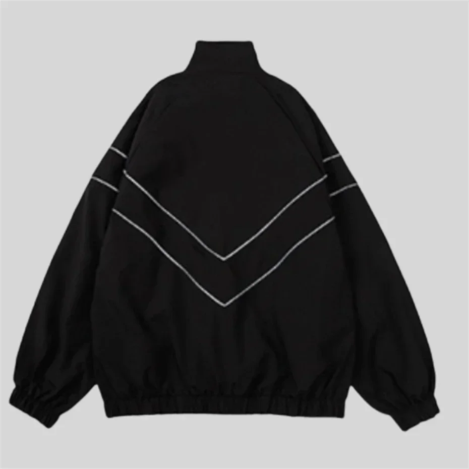 Men Hip Hop Streetwear Reflective Striped Jacket Coat Zipper Up Jacket Windbreaker Harajuku Thin Jacket Sports Mens Clothing