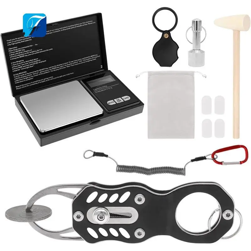 A55F-Pocket Gold Silver Coin Pinger Tester Kit - 500G/0.01G Digital Gram Scale With Hammer & Magnifying Glass, For Jewelry