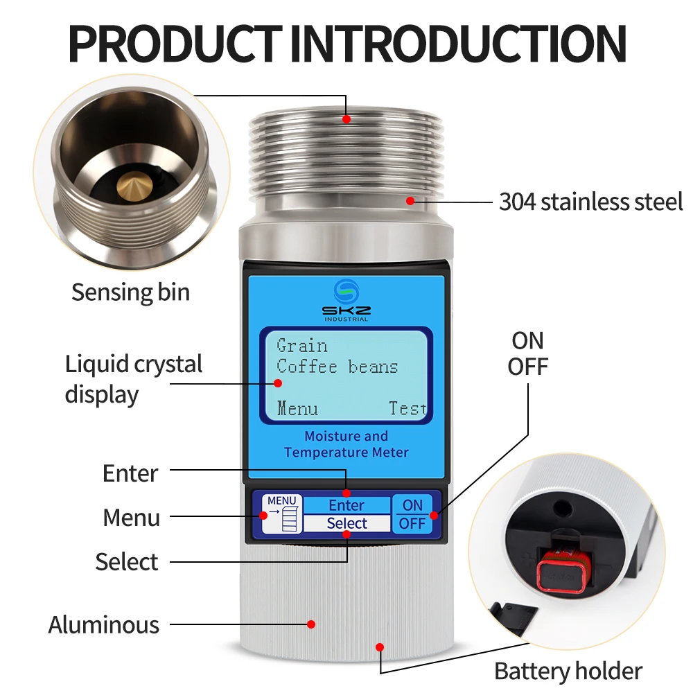 Grain Moisture Meter For 37 Kinds Grains Humidity Tester Wheat Corn Soybean Peanuts Coffee Beans Hygrometer Multi-Language