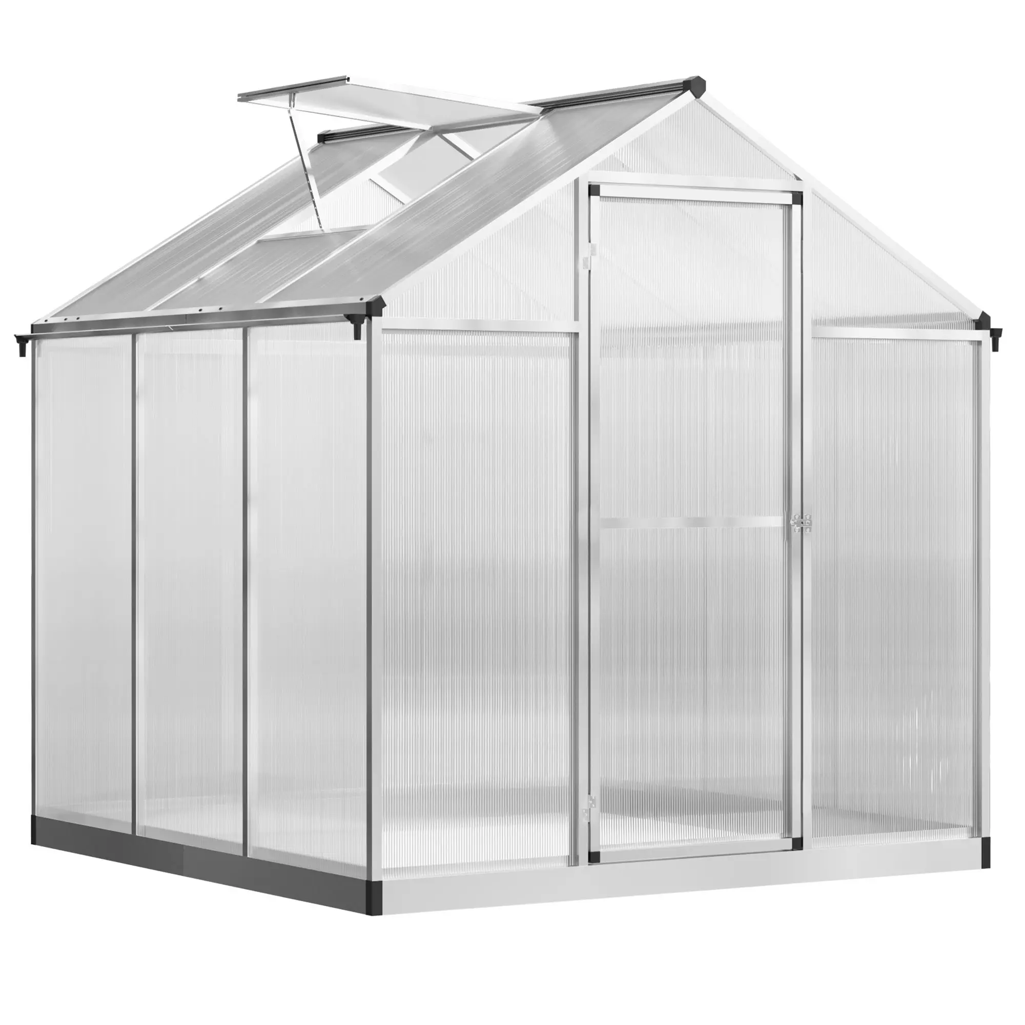 

For Outsunny 6' L x 6' W Walk-In Polycarbonate Greenhouse with Roof Vent for Ventilation & Rain Gutter, Hobby Greenhouse for Win
