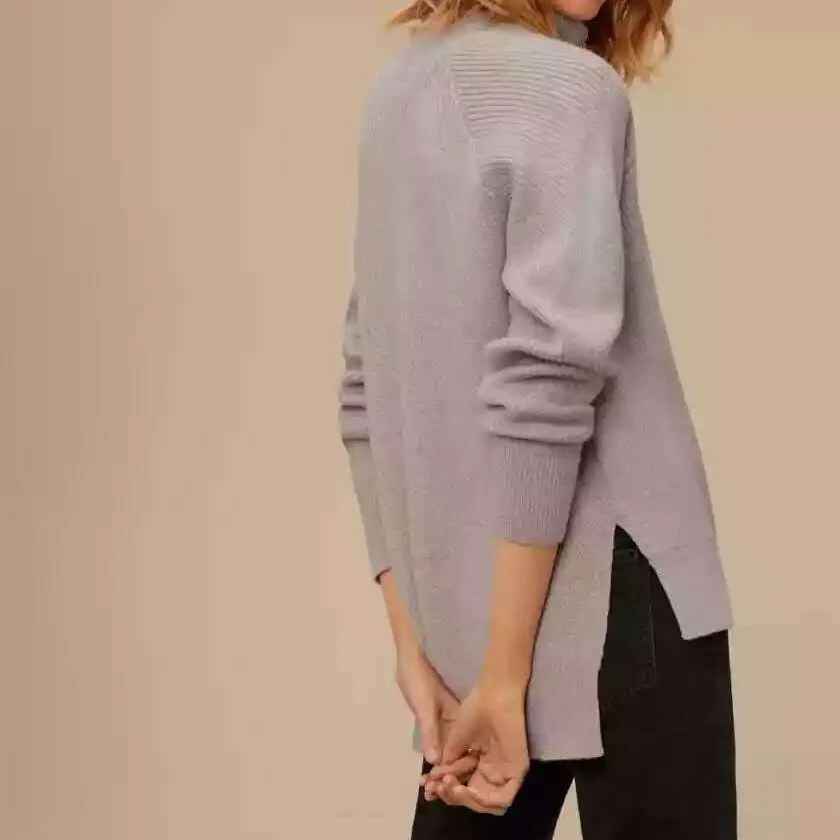 Women Sweater Turtle Neck Loose Loose Front and Rear Irregular Pullover Wool Sweater Women