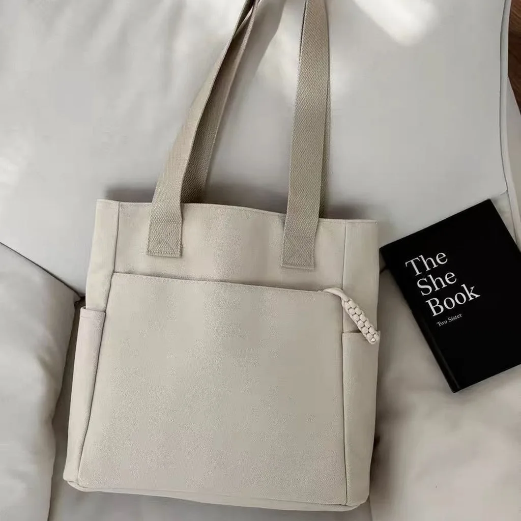 Women Shopping Bags Shoulder Bag Rigid Canvas Tote Bag Large Capacity Tote Minimalist Minimalist Tote For Short Trips Casual