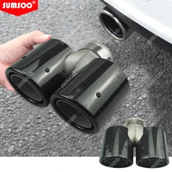 1pcs 89mm Outlet Carbon Fiber Universal Y Type Rust-Proof Double Exhaust Pipe Muffler Tip Tail Throat Stainless Steel