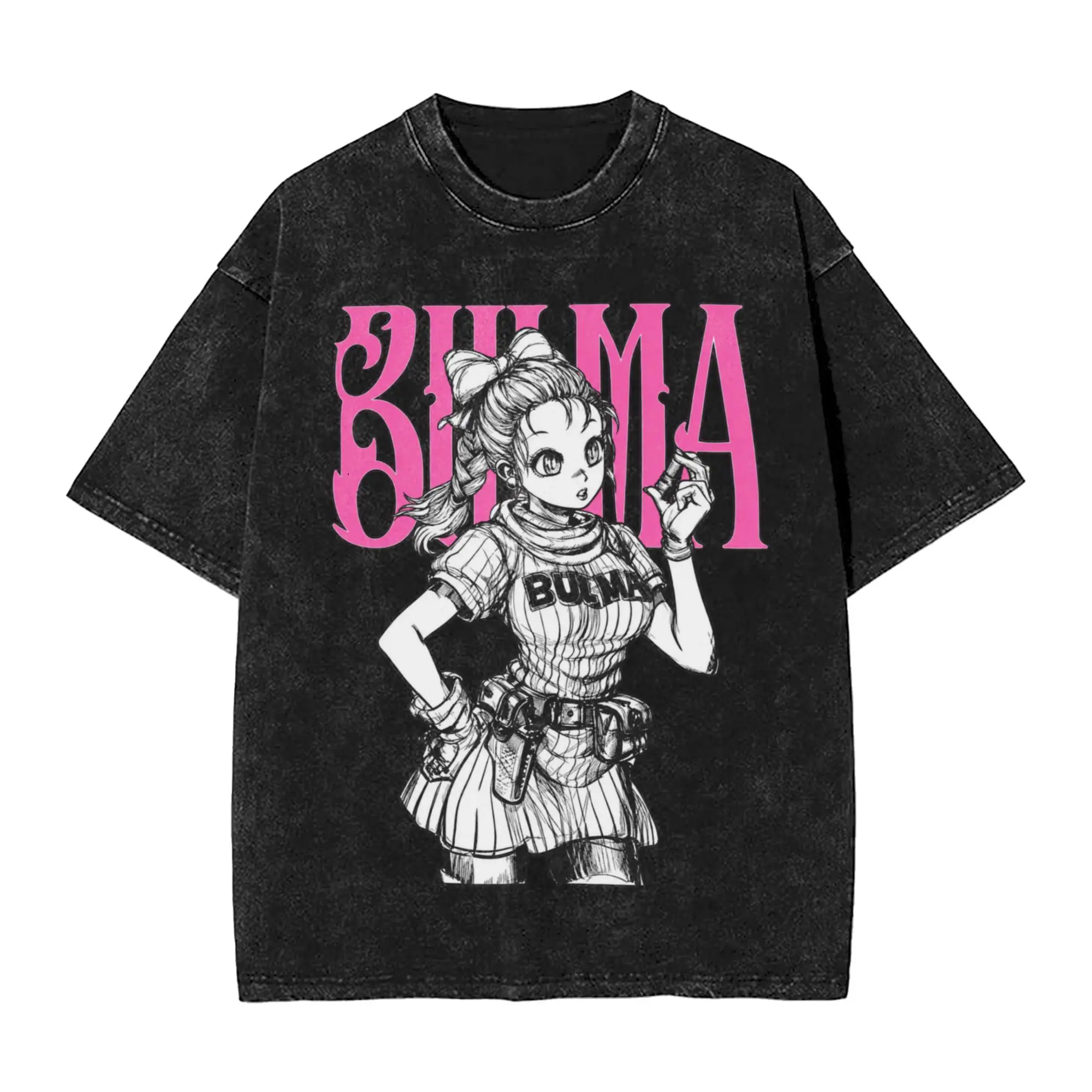 Mens T Shirt Dragon Ball Z Bulma Anime Blue Hair Genius Capsule Corp Washed T-Shirts Summer Tee Shirt Streetwear Clothes