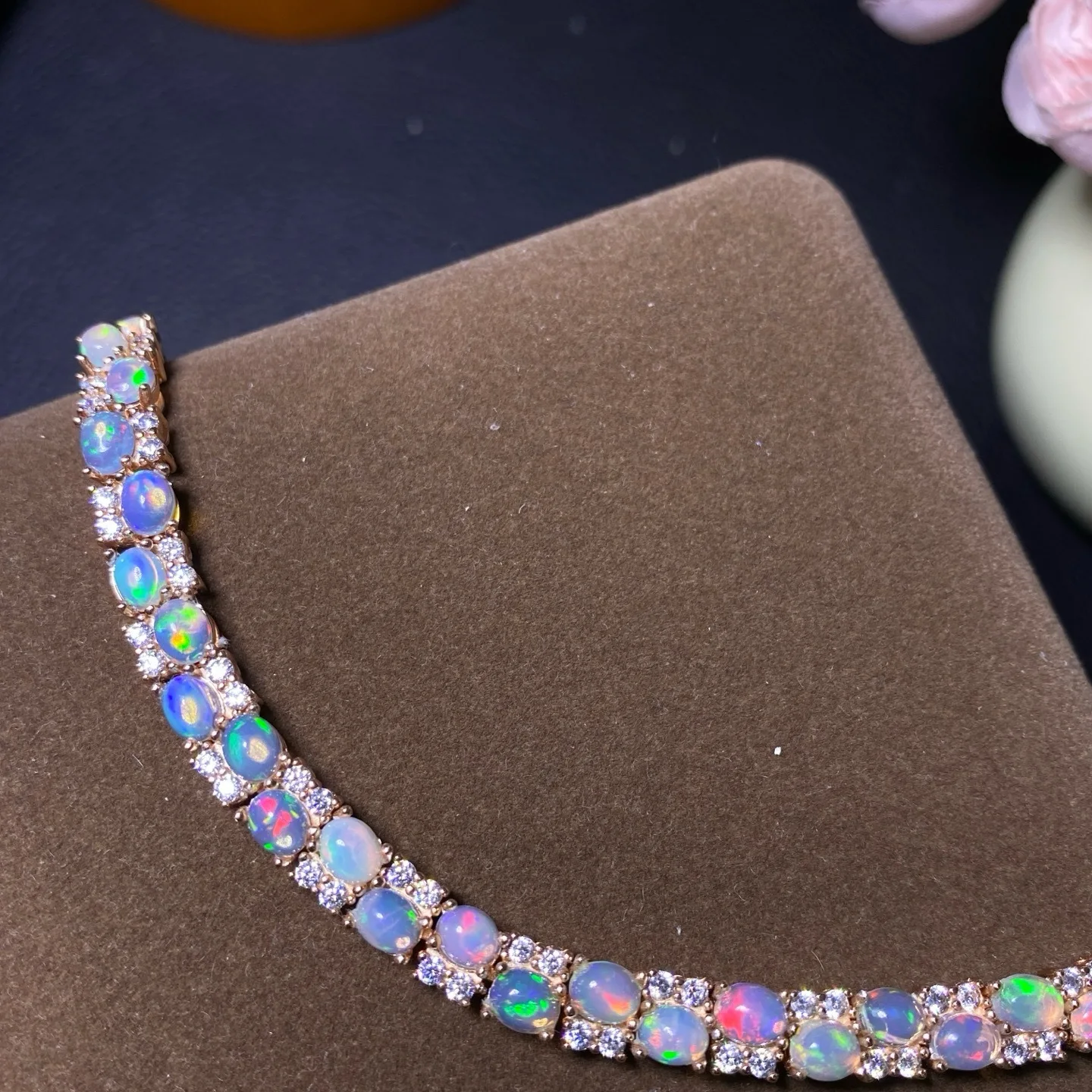 

Pure Natural Opal Bracelet Clean Crystals, S925 Silver with Colorful Gemstones Main Stone 4*5mm with High Quality Zirconia