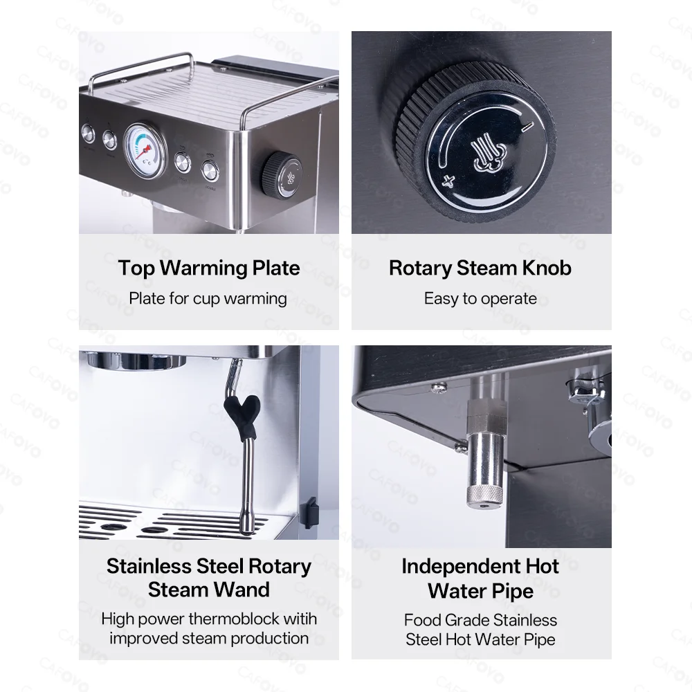 CAFOVO E129 Machine à expresso 20Bar avec 2 pompes ULKA 2 chaudières pour café et Machine à café semi-automatique commerciale 220V 110V