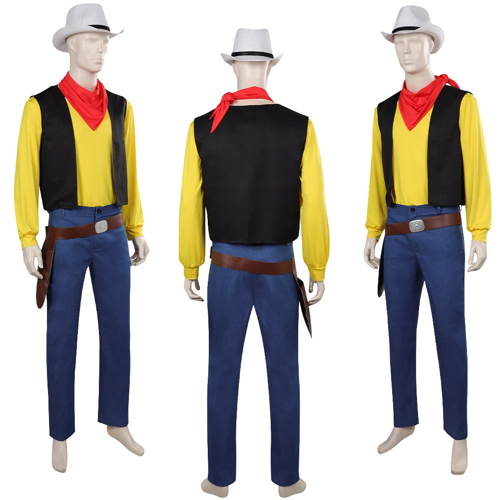 Cowboy Luke Cosplay Fantasia Cartoon Lucky Luke Costume Disguise Adult Men Male Fantasy Male Halloween Carnival Party Clothes