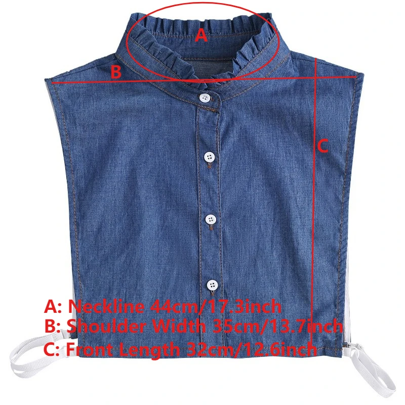 Nouveau Denim bleu faux col chemise femmes à volants faux colliers détachable revers demi-chemise cravate dames faux col de chemisier