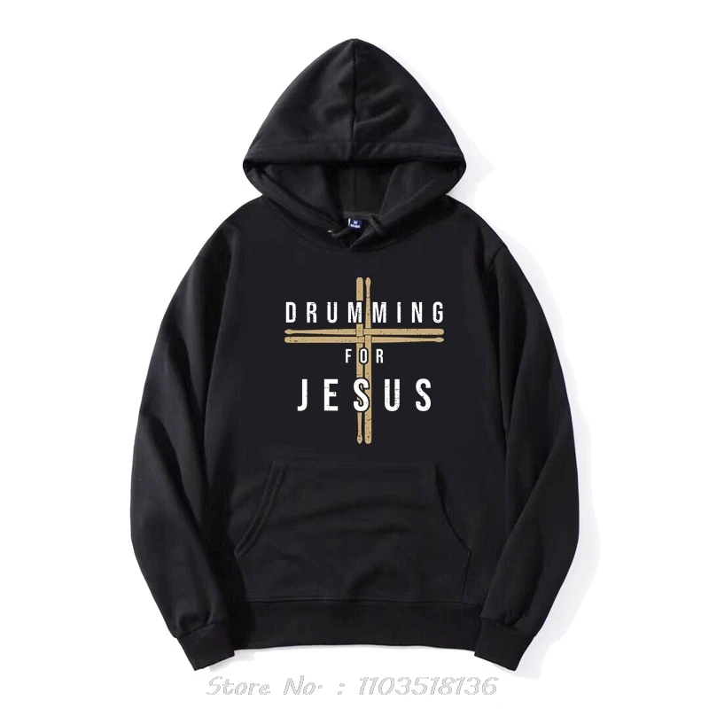 Funny Drummer Drumming Drums Percussion I Jesus Christian Church Hoodie Graphic Streetwear Hoody Birthday Gifts Sweatshirt