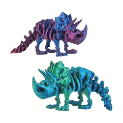 3D Printed Skeleton Triceratops Multi-joint Movable 3D Printed Dragon Model, Cute Animal Office Desktop Ornaments Craft Gifts