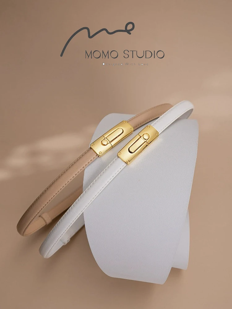 Fashion Genuine Leather Belts Adjustable Gold Buckle Belt Women Thin Cowskin Belts Female Jeans Dress Waistband Black Girdle