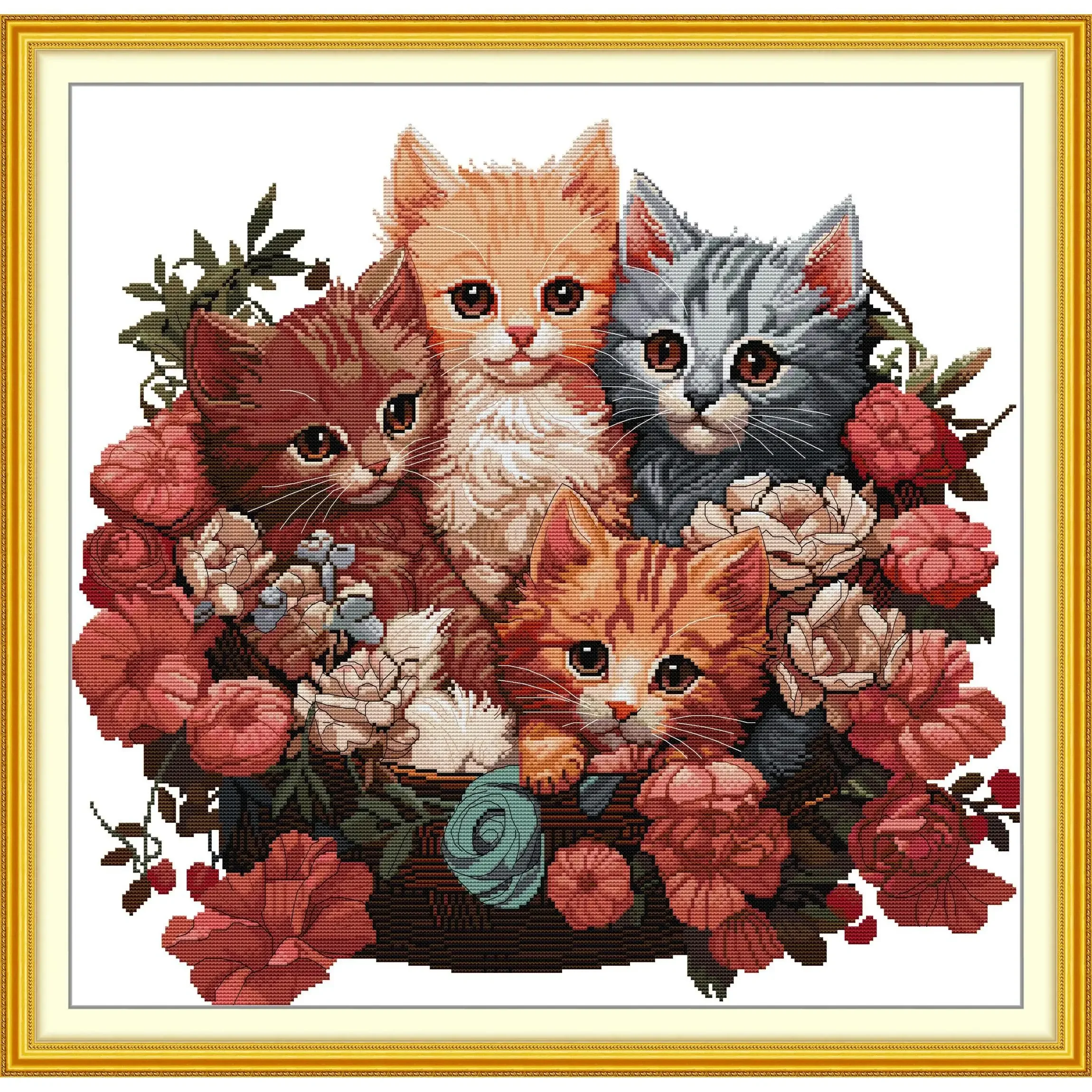 

Joy Sunday Stamped Cross Stitch Kits,11CT Printed Pattern Embroidery Kit DIY Home Decor-Cluster of Kittens