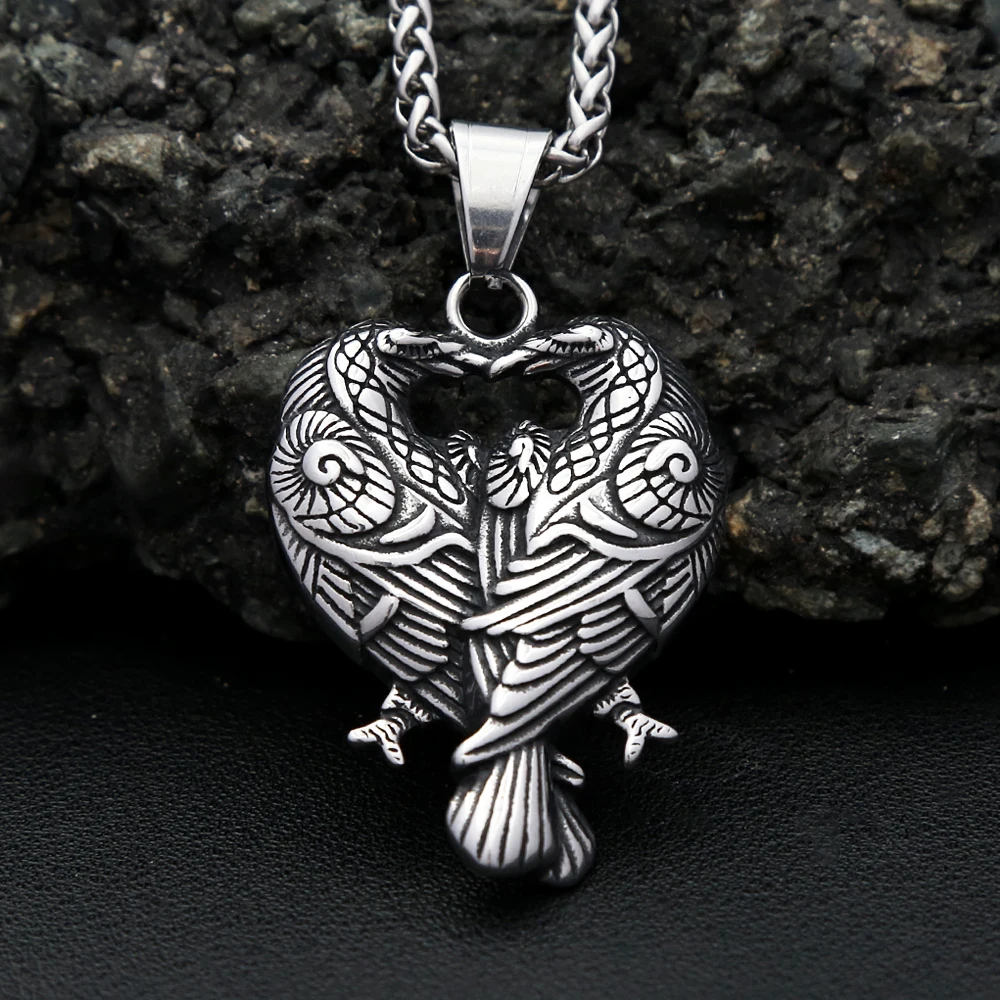 Nordic Viking Stainless Steel Odin Double Raven Pendant Necklaces For Men Women Gothic Vintage Amulet Jewelry Gifts Dropshipping