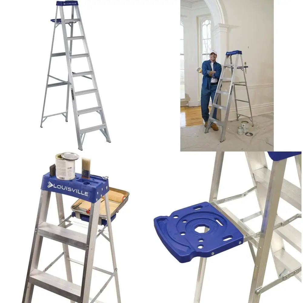 Aluminum Step Ladder Louisville Ladder AS2108, 250 lbs Capacity, 8-Foot Tall