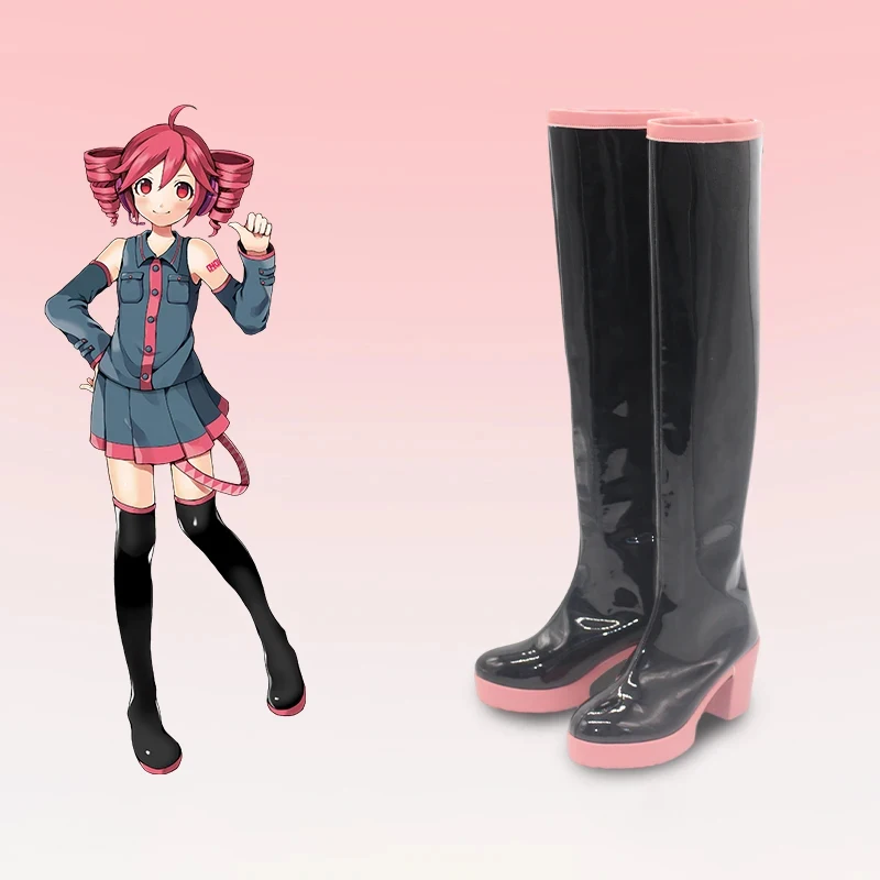 

c;4,g\6/Teto Cosplay Anime Miku Black Artificial Leather Boots For Women Please Note Shoes Height And Calf Circumf3;v\6.h/