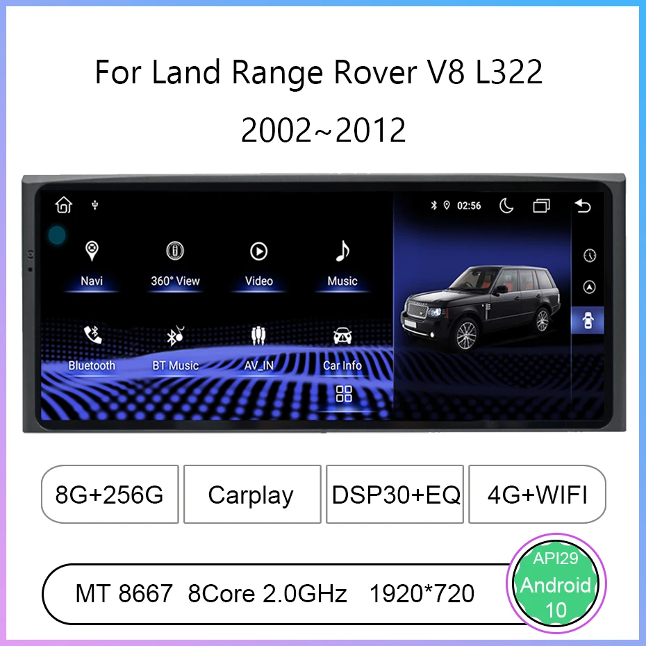 

For Land Range Rover V8 L322 2002~2012 Built in DAB+Octa Core 8+256G 10.25’ 1920*720 Car Multimedia Player Stereo Receiver Radio