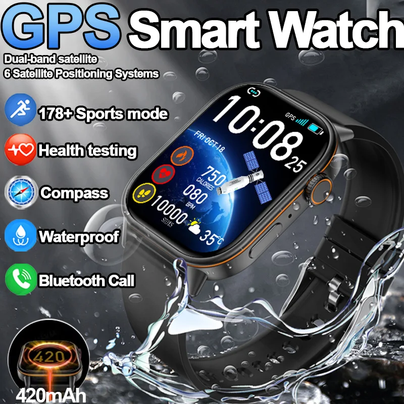 

Новые встроенные GPS-смарт-часы 178+ Спортивный компас Мониторинг здоровья AI Voice lP68 Водонепроницаемые Bluetooth-вызовы Женские и мужские умные часы