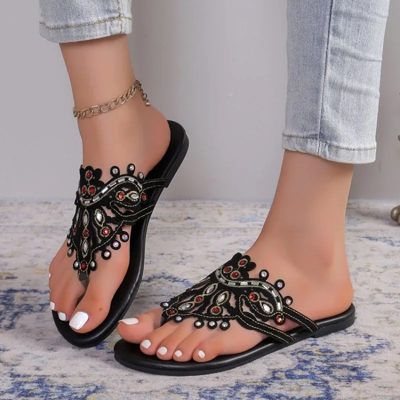 

2026 Summer Women's Sandals Slippers Fashionable Flat Bohemian Style Women's Slippers Casual Beach Vacation Shoes Flip Flops