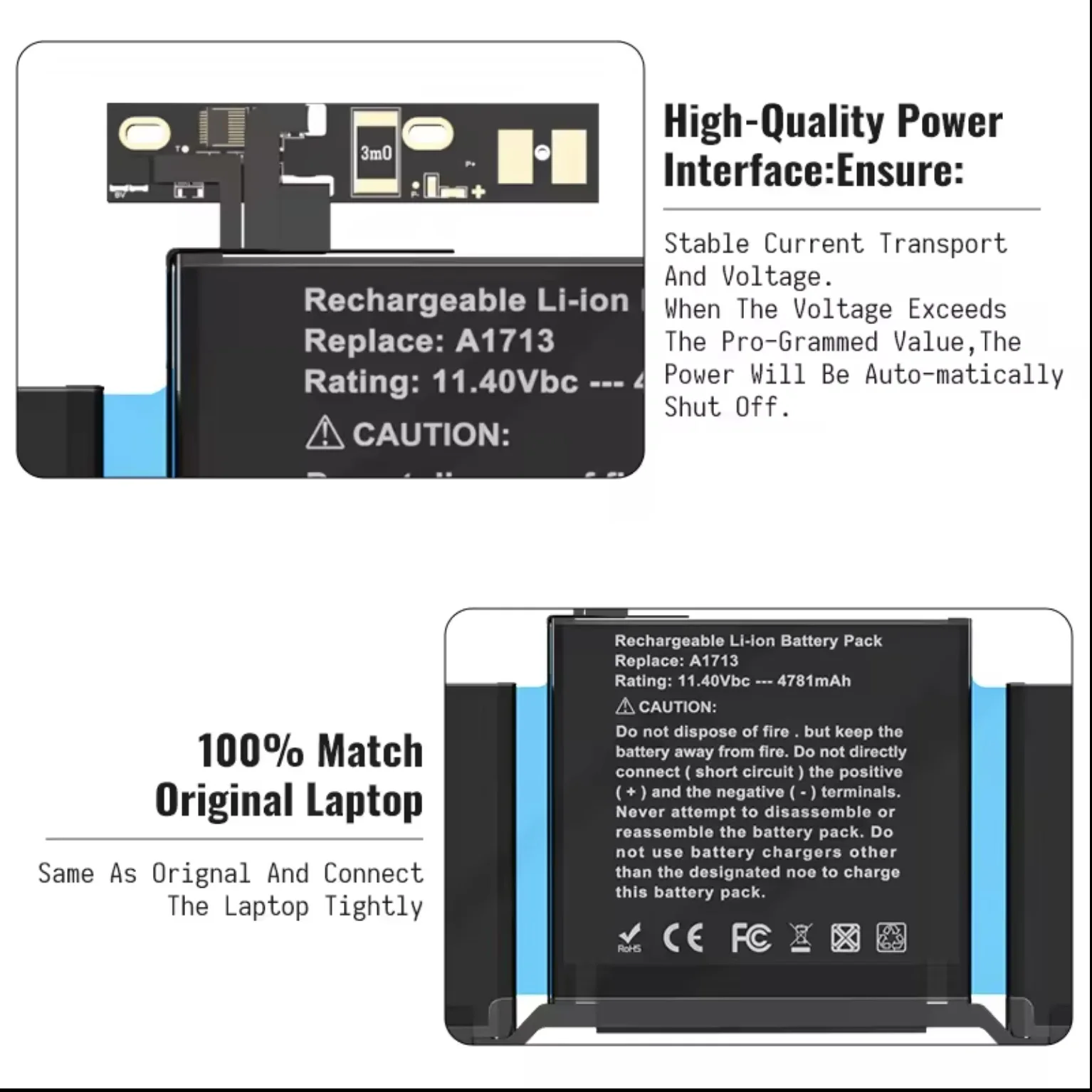 Bateria de substituição para MacBook Pro, 13 ", A1708, A1713, A1713, A1708, A2159, A2289, A2, 2016, meados de 2017