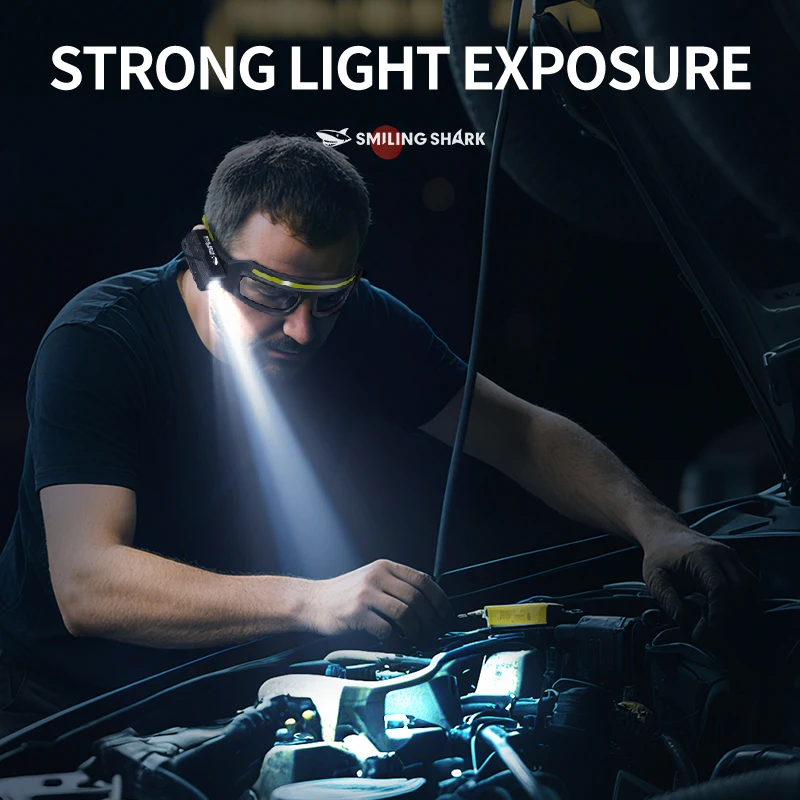 SMILING SHARK LED Glasses Headlight Super Bright COB Induction Work Light 5Mode Rechargeable Waterproof Outdoor Working Camping