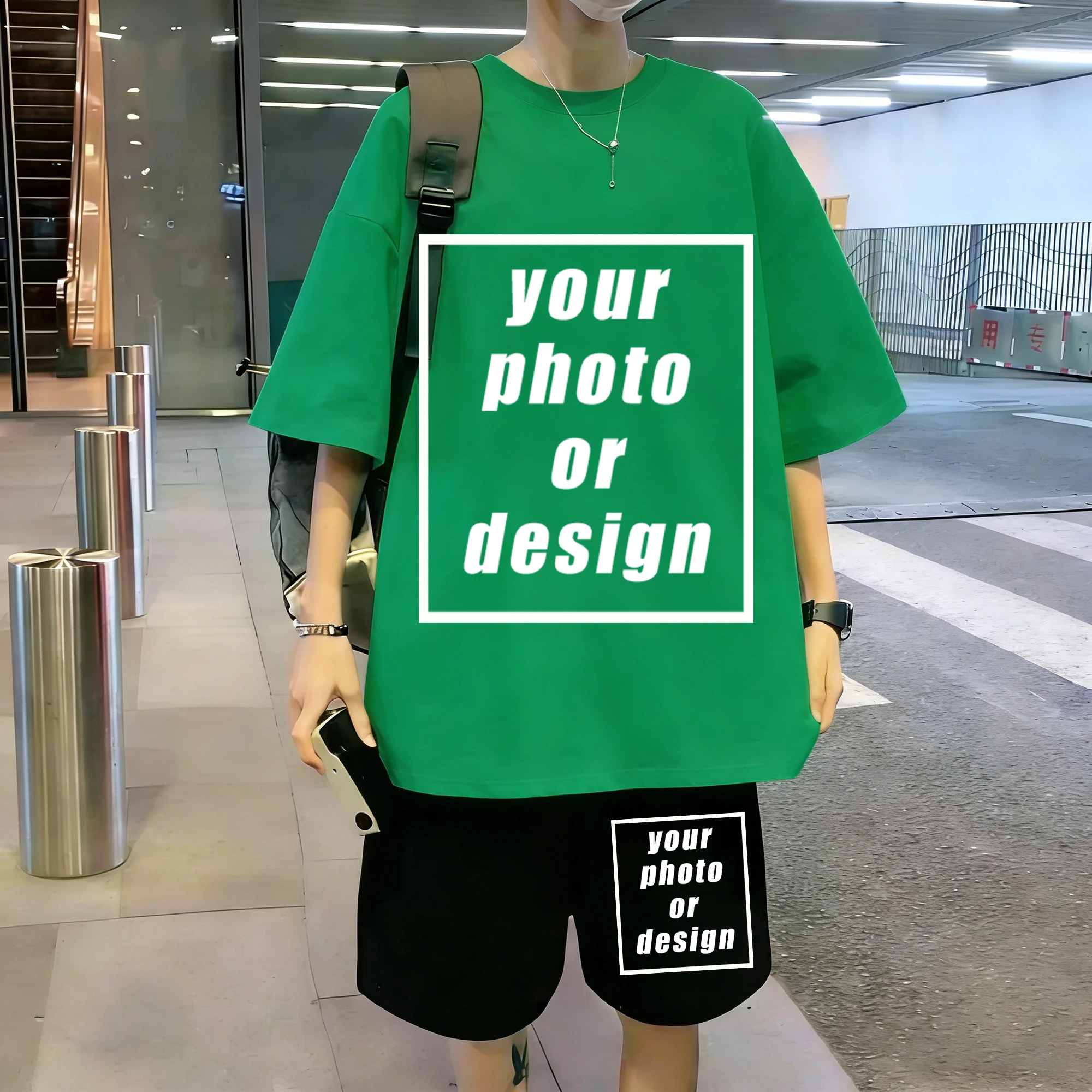 Summer Cotton Short Sleeve Set Man Custom Print Cotton Korean T-shirt &Shorts Versatile Pocket Gym S