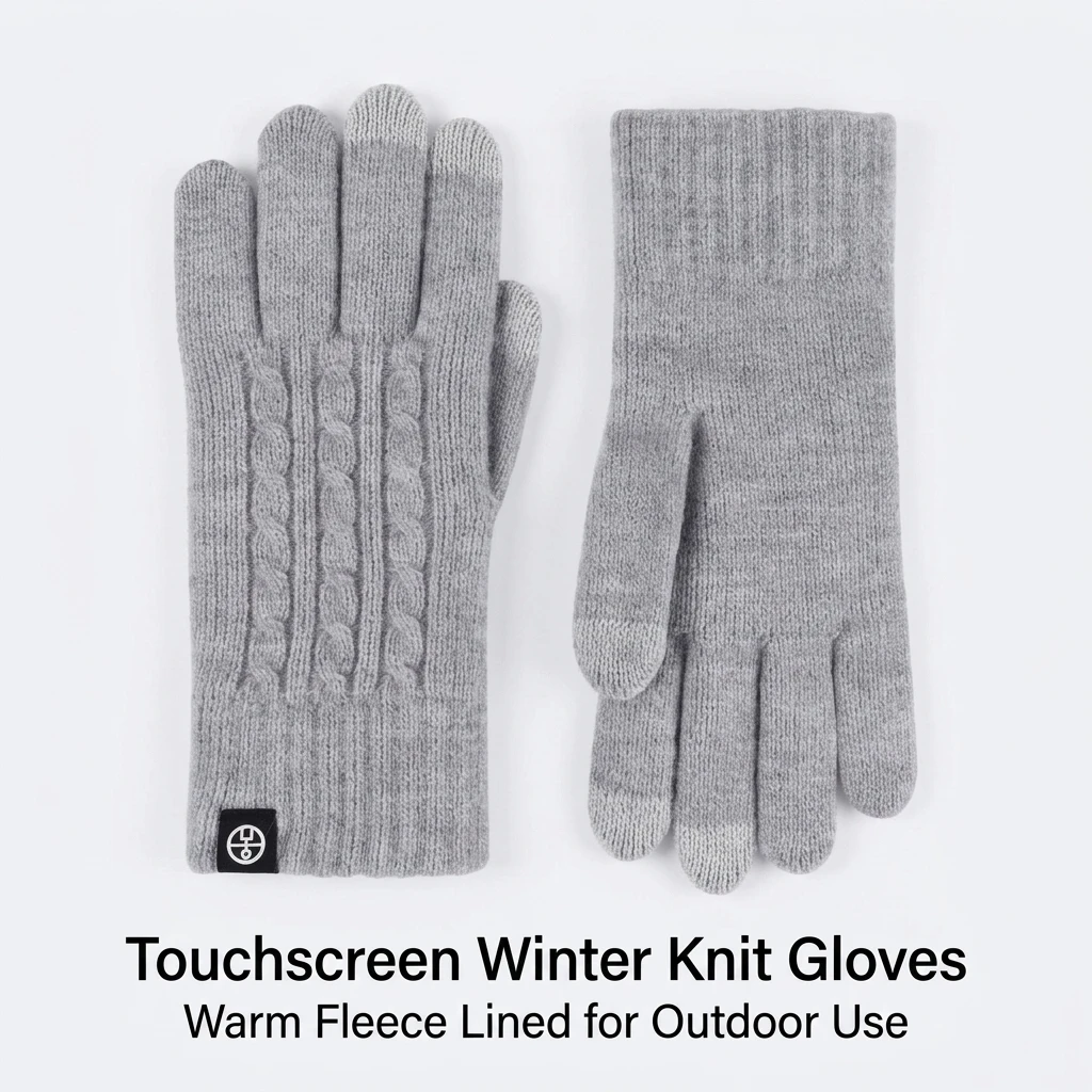 Touchscreen Knit Gloves Warm Fleece Lined for Winter Driving Cycling Hiking Non Slip Palm Breathable Outdoor Handwear