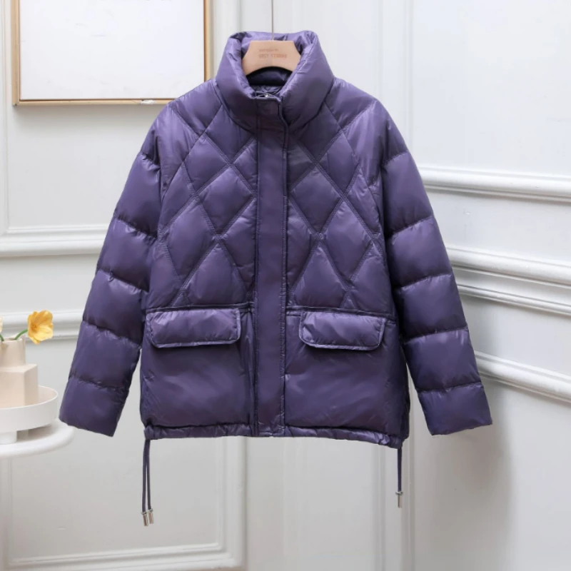 

Winter Down Jacket for Women Fashionable and Warm White Duck Down Korean Standing Collar Diamond Jacket Women Winter Coat Women