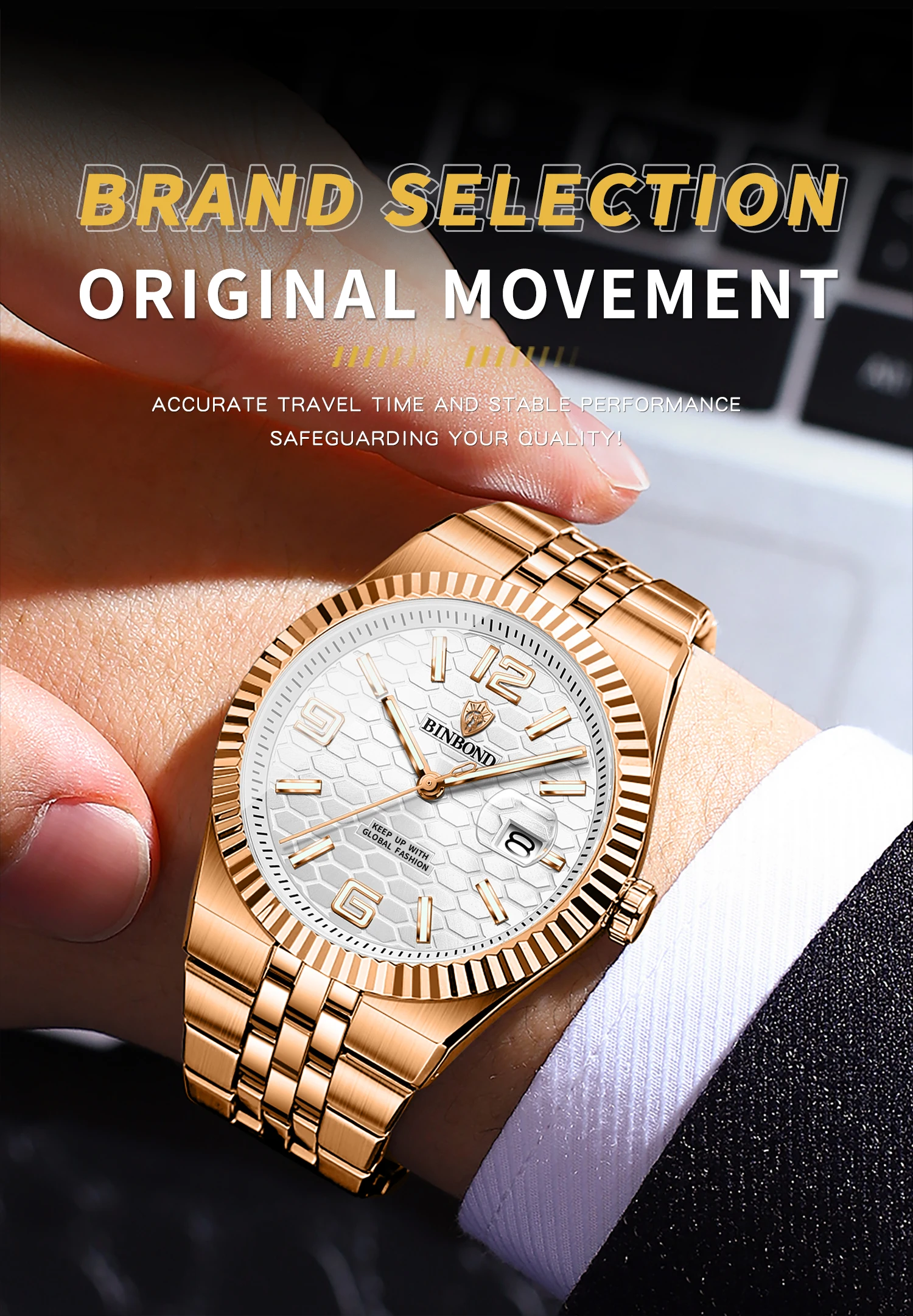 Luxo rosa ouro relógio de quartzo à prova dwaterproof água relógios masculinos 40mm aço inoxidável data automática luminosa mão relogio masculino