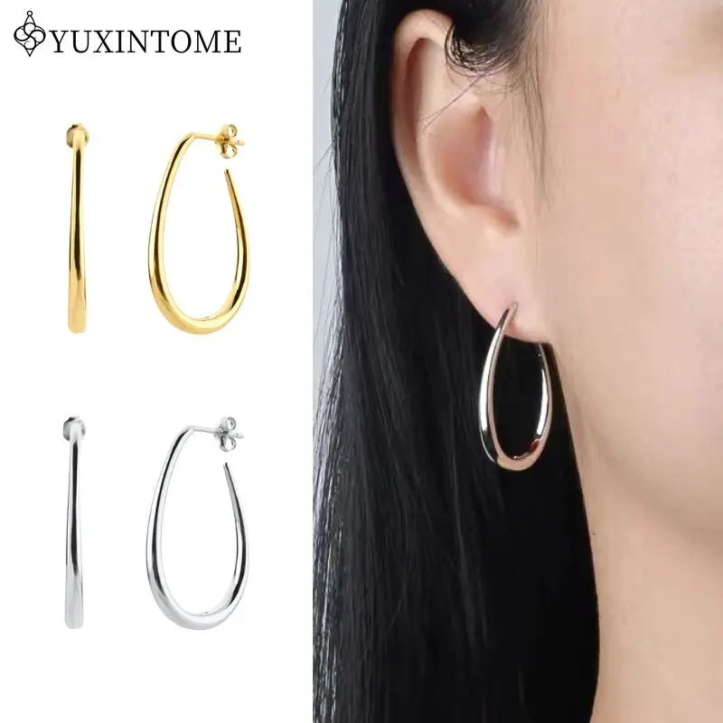 

925 sterling silver ear Needle U-shaped Water Drop Glossy Stud Earrings Simple INS Large Hoop Earrings Fashion Party Jewelry