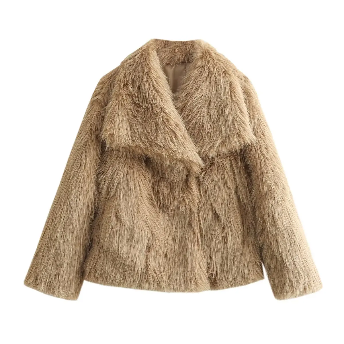 KASLEAD New Women's High Collar Artificial Fur Jacket 5 Colors Fashionable Long Sleeve Short Coat Polyester Fiber Button Closure