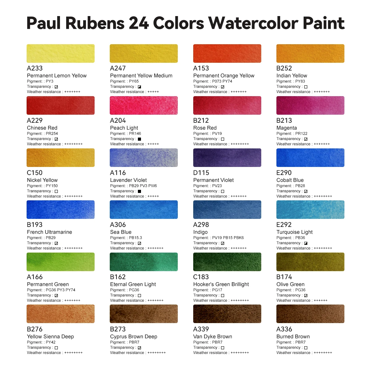 Paul Rubens Watercolor Paint Set Artist Grade, 24 Vivid Floral Colors with Portable Metal Box for Artists and Beginners