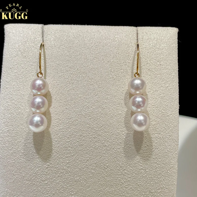 

KUGG PEARL 18K Yellow Gold Earrings 6.5-7mm Natural Freshwater Pearl Drop Earrings for Women Fashion OL Style High Jewelry