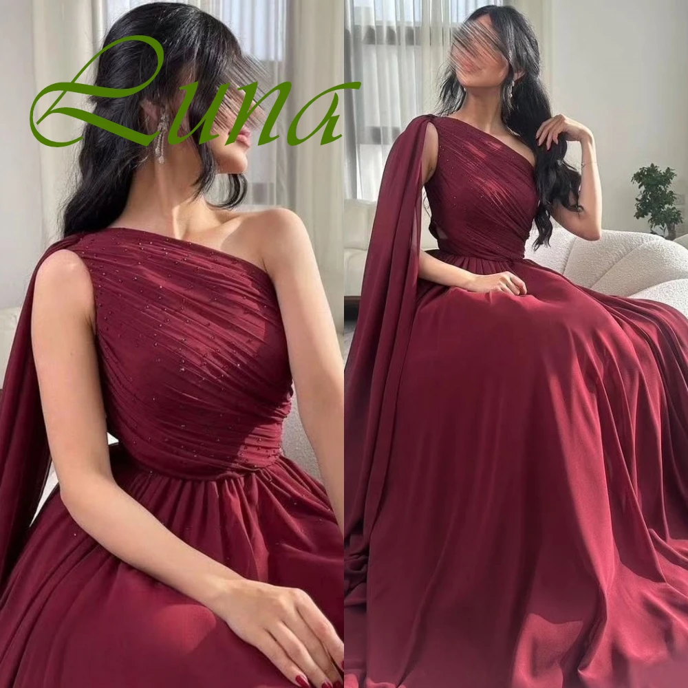 

Customized Elegant Burgundy One Shoulder Sleeveless Evening Dress High Quality Jersey Prom Dresses Delicate Bridal Party Gowns