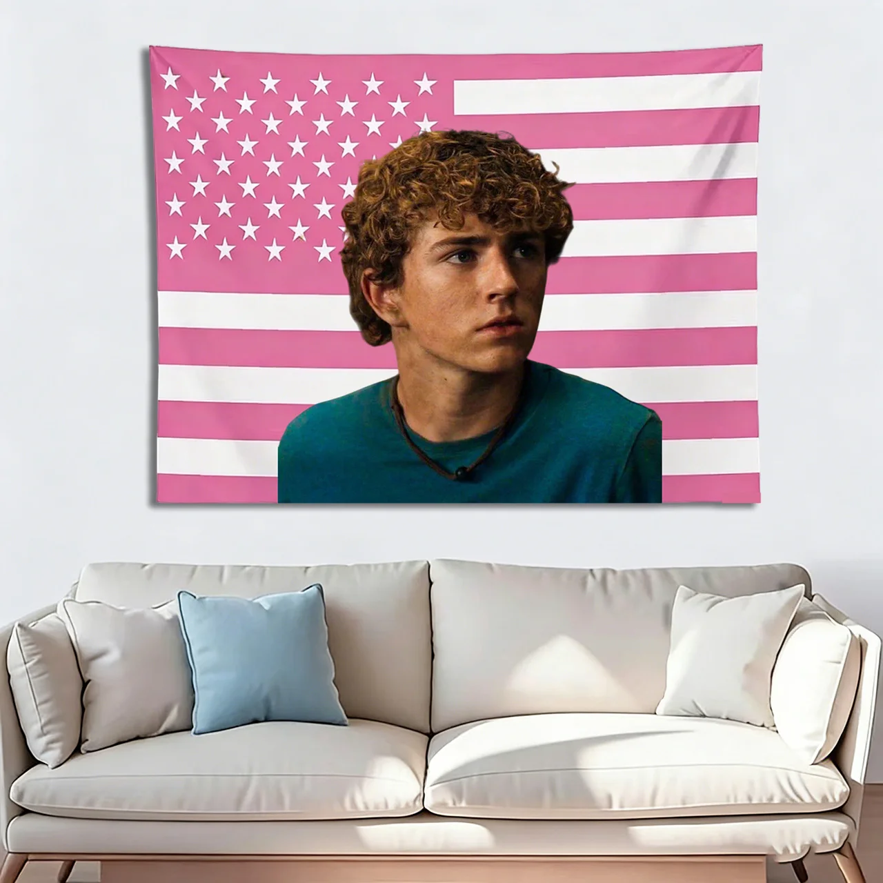 W-Walker Scobell Pink US Flag | Percy Jackson PJO Wall Tapestry | Cute Actor Aesthetic Dorm & Frat Room Decor