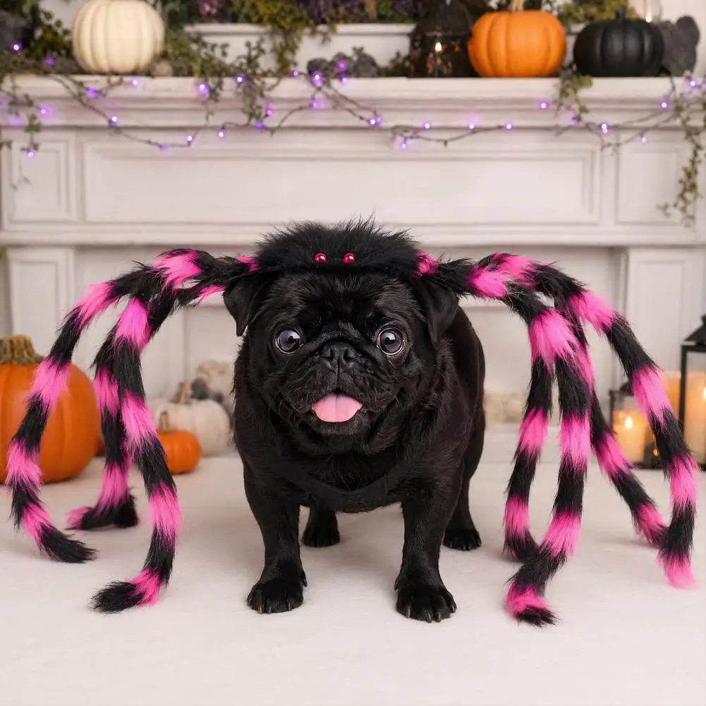 Halloween Spider Costume for Dog Cat, Hairy Spider Pet Dress Up Outfit for Halloween Party Accessory, Festival Costume