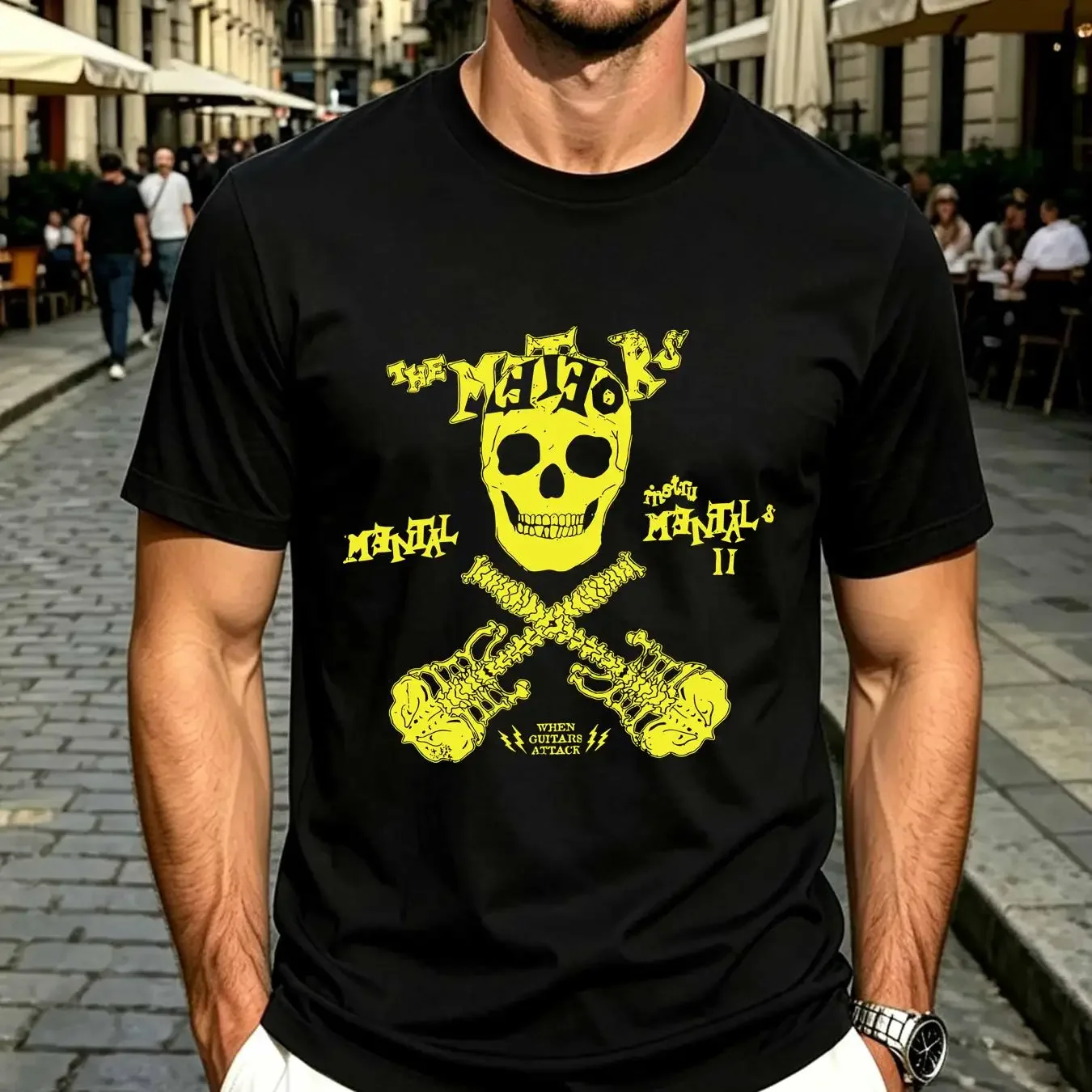 washed T Shirt The Meteors When Guitars Attack Size L Official Merch Psychobilly long or short sleeves vintage Washed Versatile