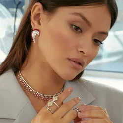 Red White Black Enamel Bezel Heart Shaped Women Stud Earring Iced Out Bling Sparking Marquise 5A Cubic Zirconia Paved Jewelry