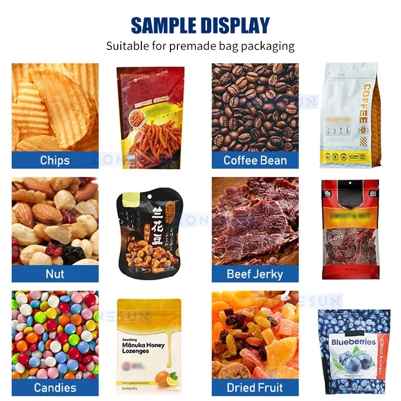 Zonesun متعدد الرؤوس وزنها ملء الأكياس مسبقة الصنع وختم نظام التعبئة الحبيبية الآلي آلة تعبئة الأكياس ZS-GW150D