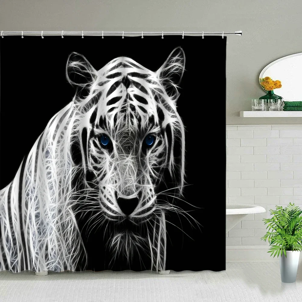 Northeast Tiger Shower Curtain Set Wild Animal Series Fun Bathroom Decor Curtains Waterproof Fabric Bathtub Decor Bath Screens