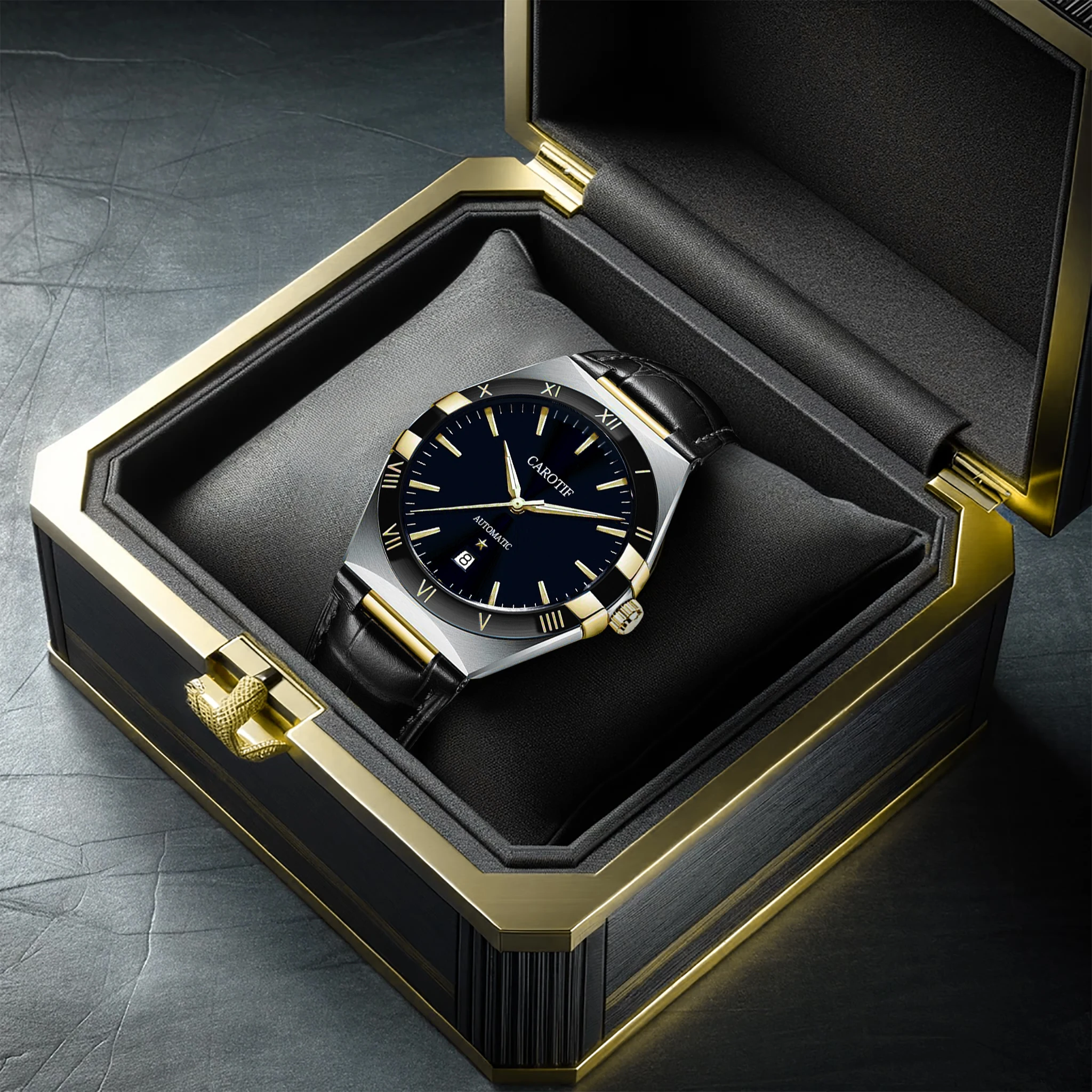 

Новые мужские часы с черным ремешком, простой стиль, классические и универсальные, ночной свет, полностью автоматические механические часы.