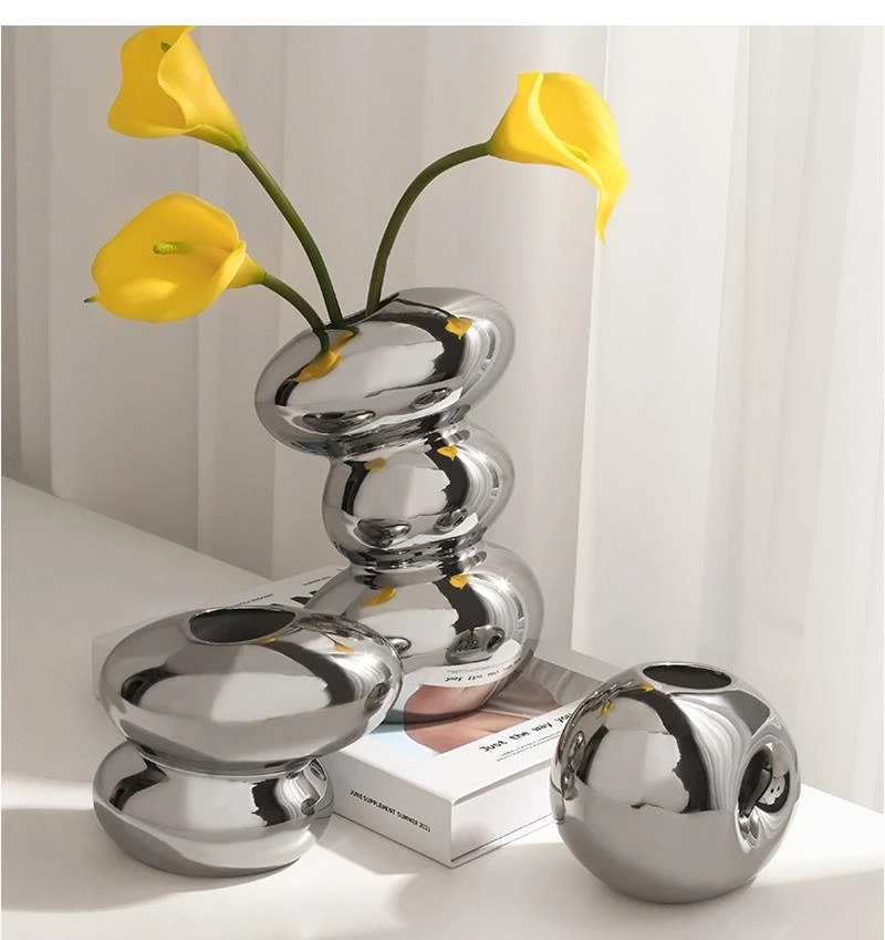 

Pebble Flower Ceramic Vase Nordic Minimalist Pot Home Decoration Accessories Living Room Table Crafts