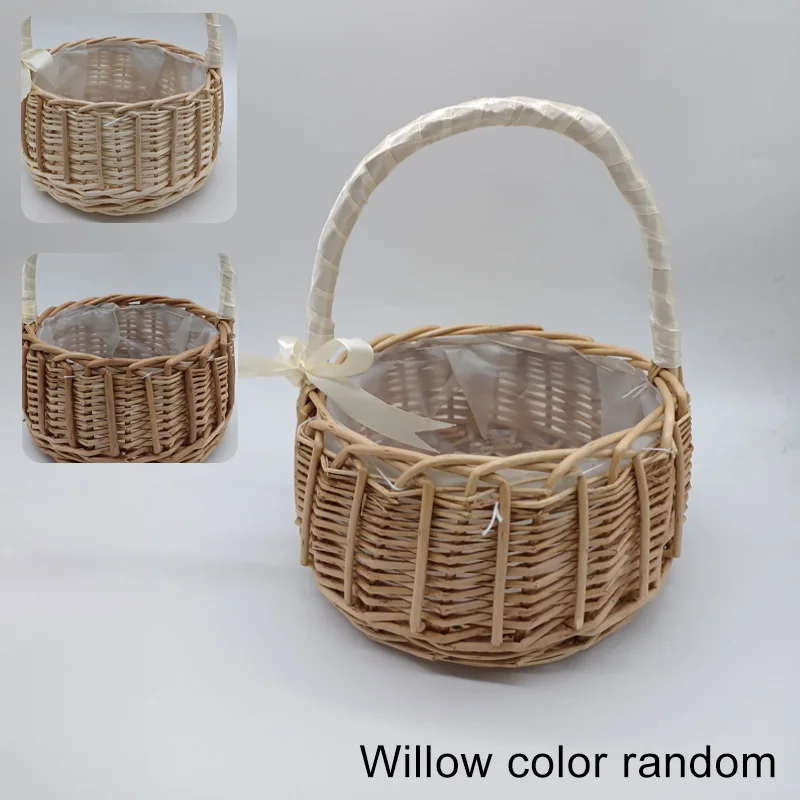 Ślubny kosz na kwiaty Druhna Flower Girl Basket Vintage Ręcznie tkane rekwizyty ślubne