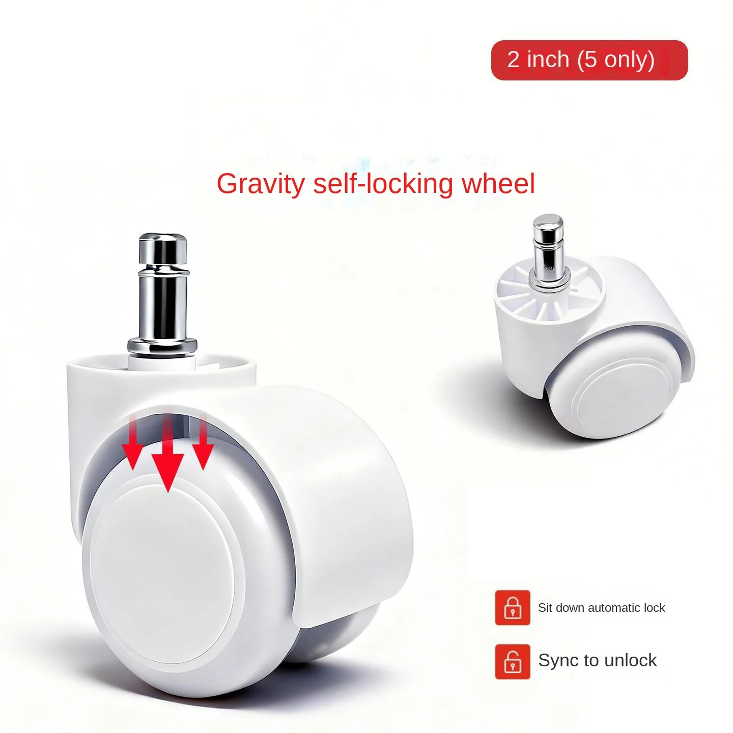 5Pcs 2 Inch Office Chair Swivel Casters, 10x22mm Pin Stem Gravity Self-Locking Silent Rolling
