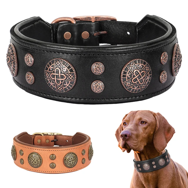 Obroża dla psa z prawdziwej skóry Cool Spiked Studded Pet Collars Genuine Leather Medium Large Dogs Collars Necklace Pitbull Bulldog