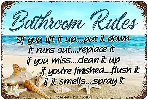 Bathroom Rules Retro Tin Sign Toilet Sign If You Lift It Up Vintage Metal Sign for Home Bar Office Wall Decor Shop Mural