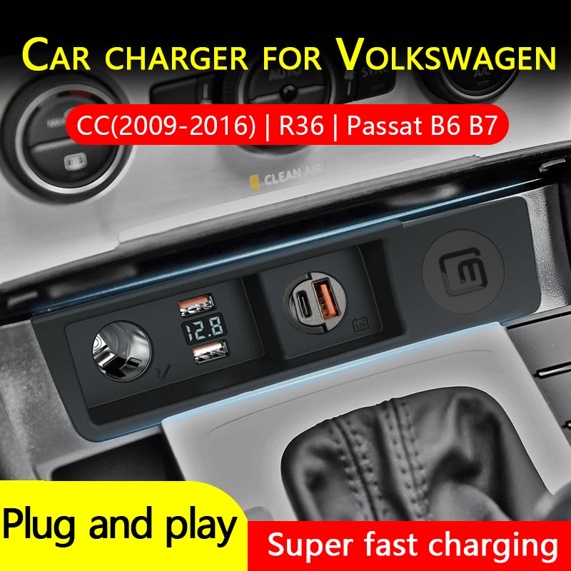 

LOYEUANR Car Charger for Volkswagen Passat B6 B7 CC R36 Cigarette Lighter Splitter USB Fast Charging