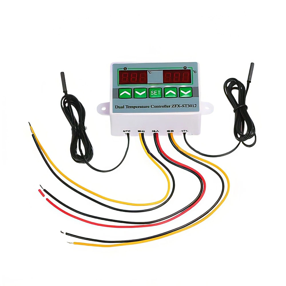 ZFX-ST3012 Dual Temperature Controller Digital Thermostat Incubator Control Microcomputer Dual Probe DC 12V 24V/AC 110-220V