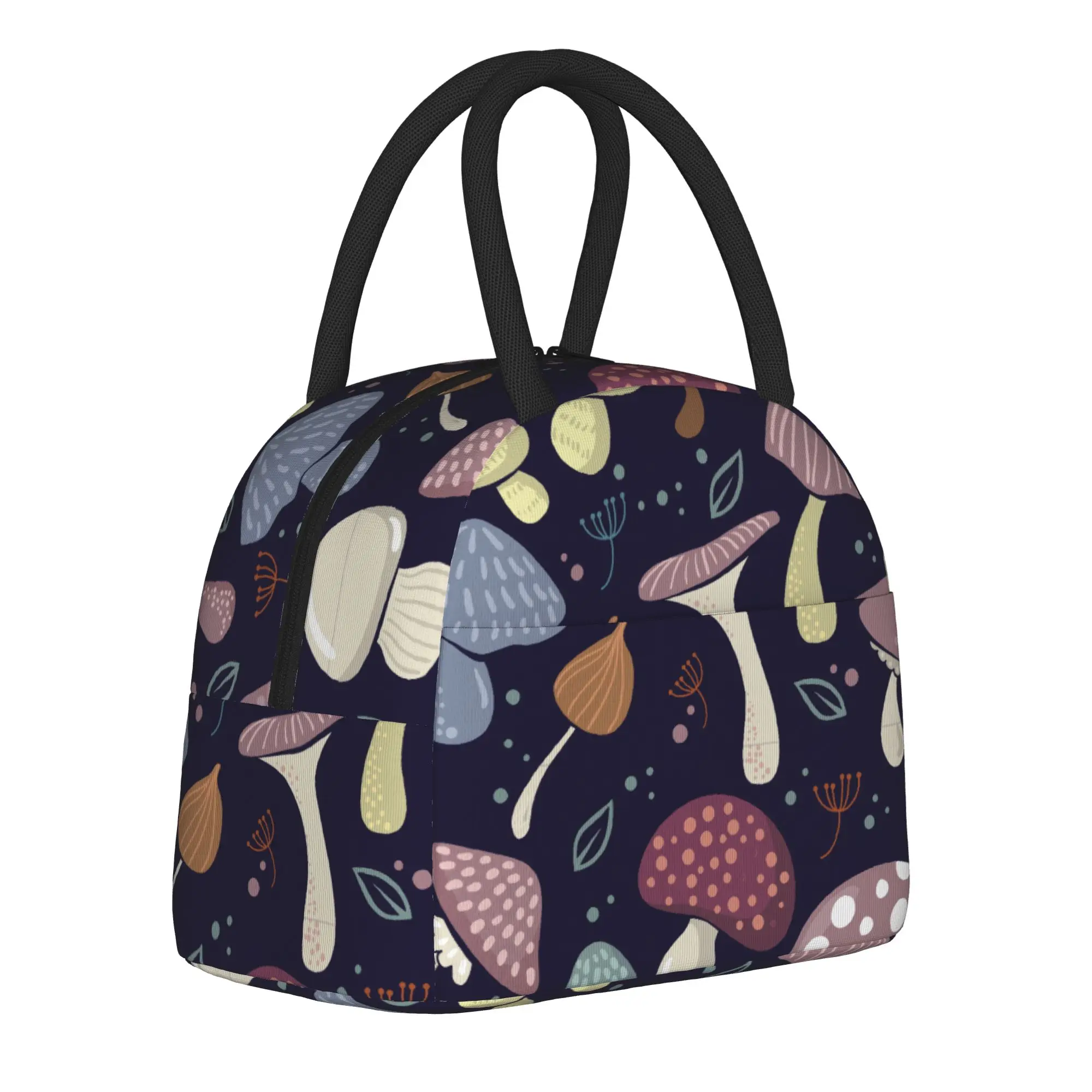 Leaf and Mushroom Pattern  Insulated Lunch Bag Thermal Bag Meal Container  High Capacity Tote Lunch Box Girl Boy School  Travel