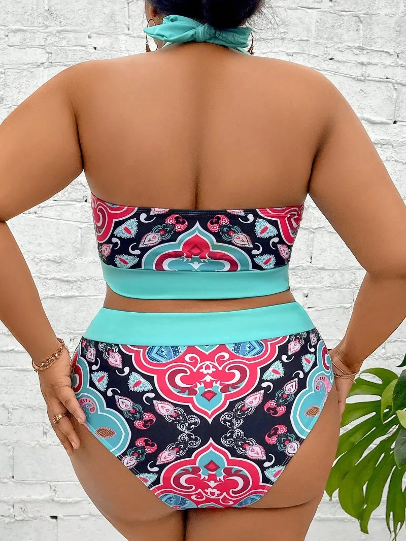 3 Pieces High Waist Bikini & Cover Up 2025 Plus Large Size Swimsuit Women Swimwear Female Bathing Swimming Swim Suit Beachwear