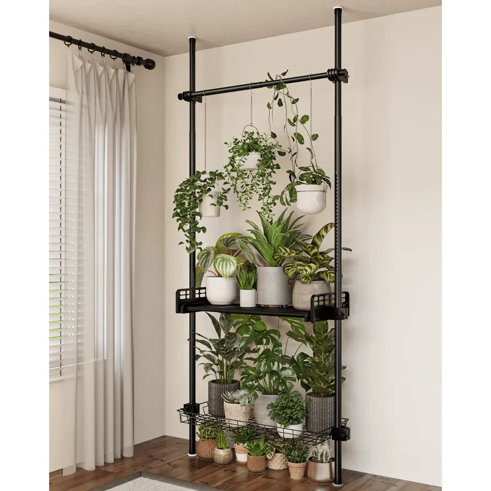 

Rod Plant Stand Adjustable Hanging Plant Shelf Indoor Tall Plant Pole Stand Floor To Ceiling Pole For Living Room Bedroom Flowe